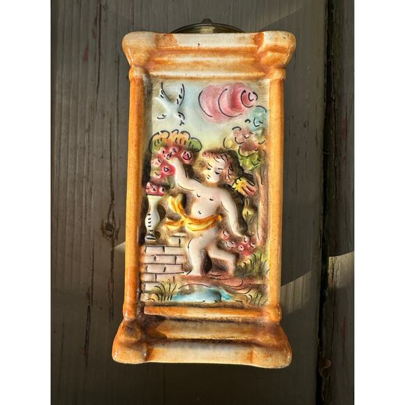 Vintage CAPODIMONTE Painted Italian Ceramic 5" Salt Shaker & Pepper Mill Cherubs - Picture 4 of 16